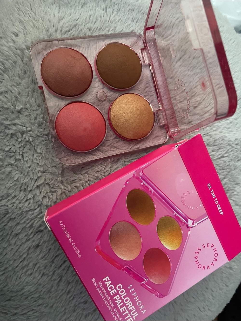 Sephora Four-Shade Face & Cheek Palette — Coral, Peach, Bronze, Gold